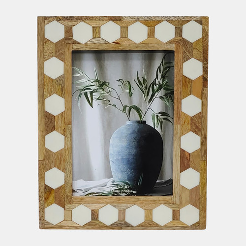 17915-02#Wood/resin,5x7 Hexagon Frame, White