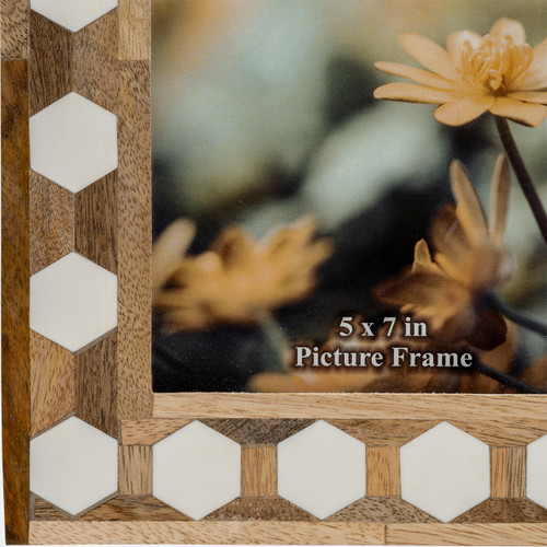 17915-02#Wood/resin,5x7 Hexagon Frame, White