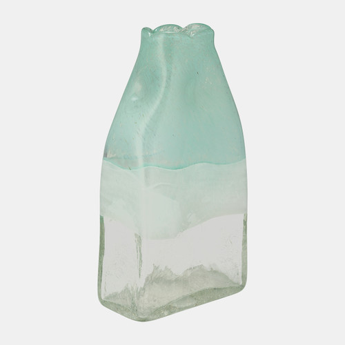 14710-05#Glass 13" Bottle Vase, Aqua Haze