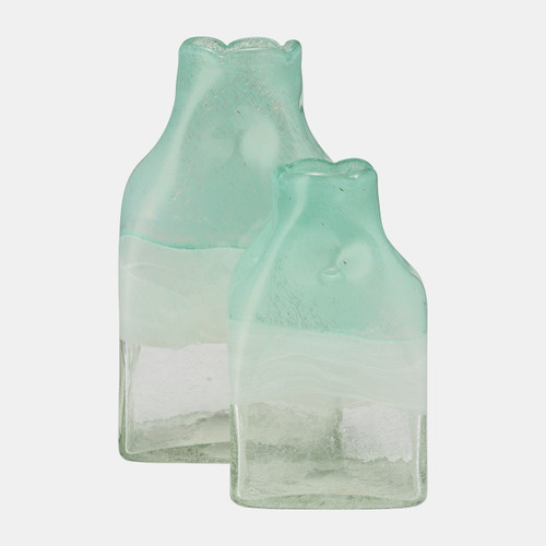 14710-05#Glass 13" Bottle Vase, Aqua Haze