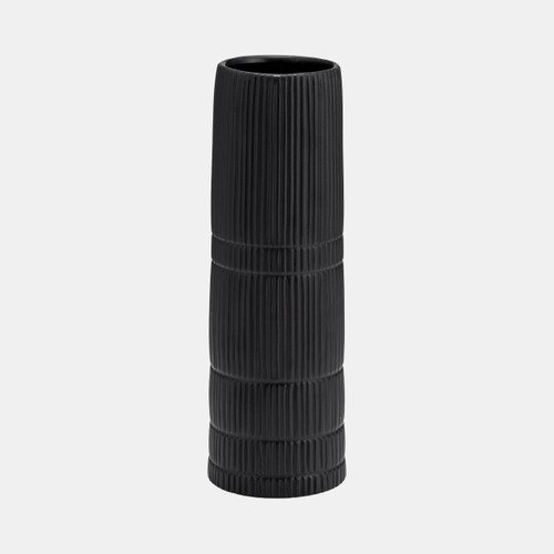 17919-03#Cer, 15"h Lined Cylinder Vase, Matte Black