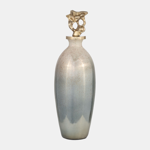 16767-05#Glass, 20"h Metal Vase Tribal Topper,  Gold
