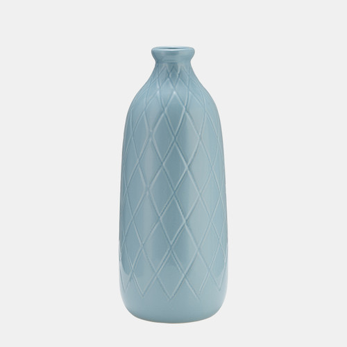 17930-03#Cer, 16" Plaid Textured Vase, Cameo Blue