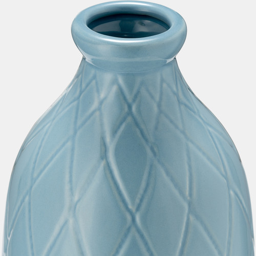 17930-03#Cer, 16" Plaid Textured Vase, Cameo Blue