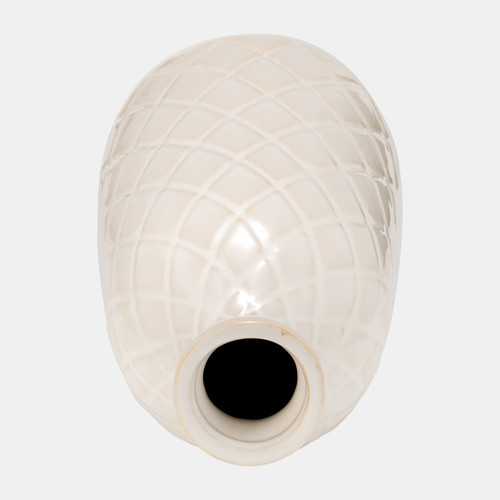 17930-05#Cer, 12" Plaid Textured Vase, Beige
