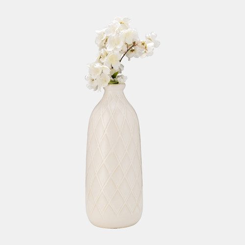 17930-06#Cer, 16" Plaid Textured Vase, Beige