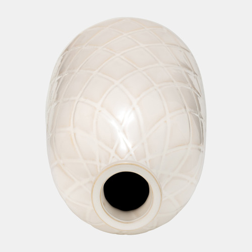 17930-06#Cer, 16" Plaid Textured Vase, Beige