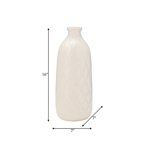 17930-06#Cer, 16" Plaid Textured Vase, Beige