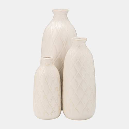 17930-06#Cer, 16" Plaid Textured Vase, Beige