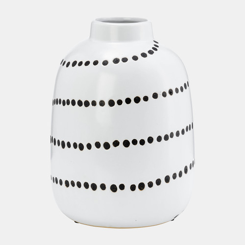 17937-01#Cer, 9"h Spiral Dot Flower Vase, White/black
