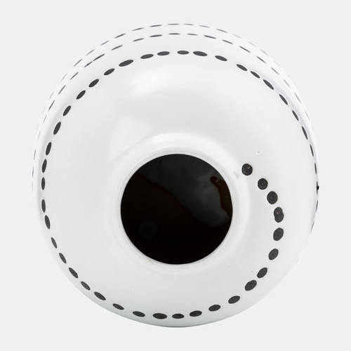 17937-01#Cer, 9"h Spiral Dot Flower Vase, White/black
