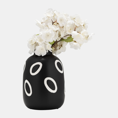 17937-03#Cer, 9"h Funky Bubble Flower Vase, Black/white