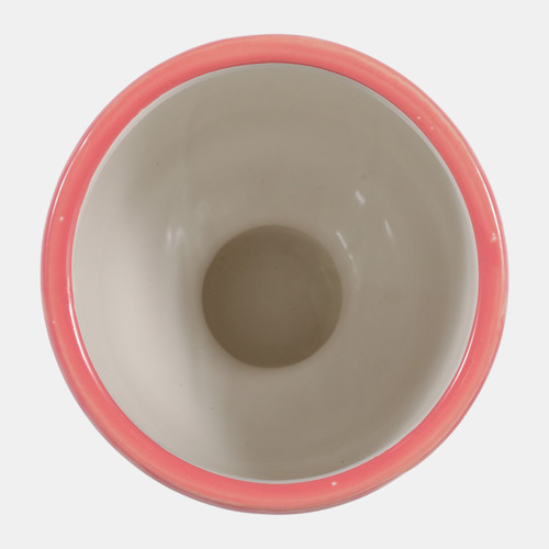 17940#Cer, 7"h  Pretty Eyelash Flower Vase, Pnk/wht