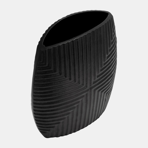 17964-01#Metal, 10"h Ribbed Vase, Matte Black