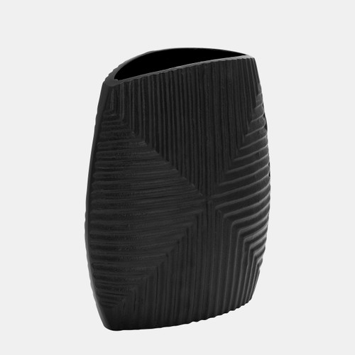 17964-01#Metal, 10"h Ribbed Vase, Matte Black