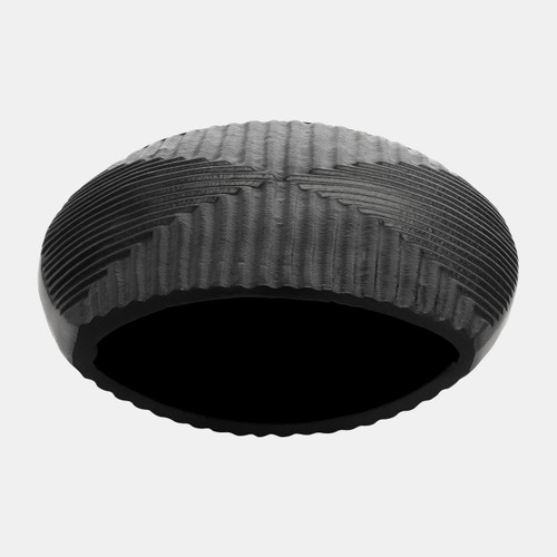 17964-01#Metal, 10"h Ribbed Vase, Matte Black