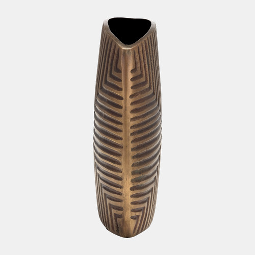 17964-03#Metal, 10"h Ribbed Vase, Brass Antique