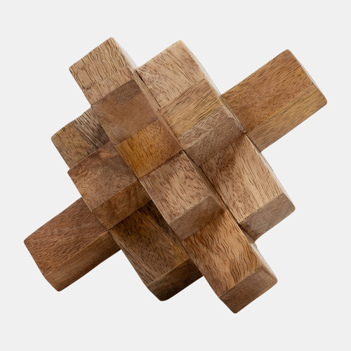 17966#Wood, 6"  Geometric Orb, Natural