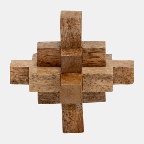 17966#Wood, 6"  Geometric Orb, Natural