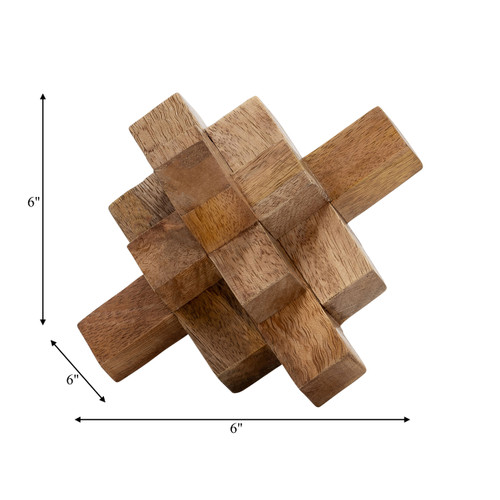 17966#Wood, 6"  Geometric Orb, Natural