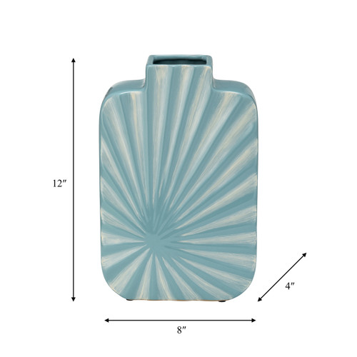 15060-04#Cer, 12"h Textured Vase, Aqua