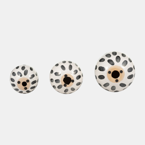 17970#Cer, S/3 4/5/6" Spotted Orbs, Blk/wht