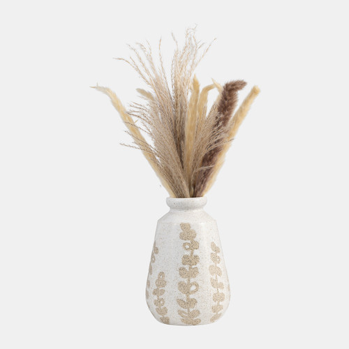 18000-01#Cer, 9"h Botanical Vase, Ivory