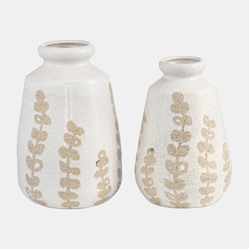 18000-02#Cer, 10"h Botanical Vase, Ivory