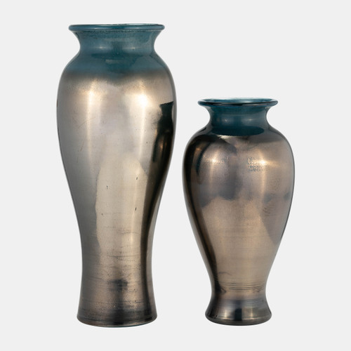 17977-01#Glass, 12"h Olpe Vase, Teal