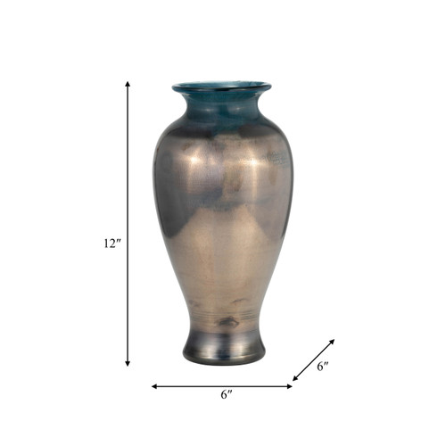 17977-01#Glass, 12"h Olpe Vase, Teal
