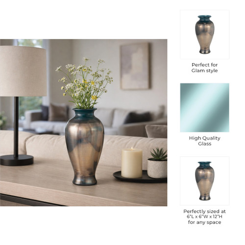 17977-01#Glass, 12"h Olpe Vase, Teal