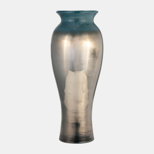 17977-02#Glass, 16"h Olpe Vase, Teal