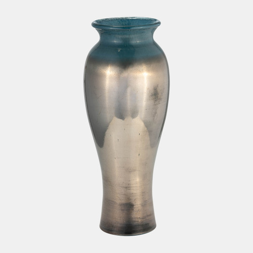 17977-02#Glass, 16"h Olpe Vase, Teal