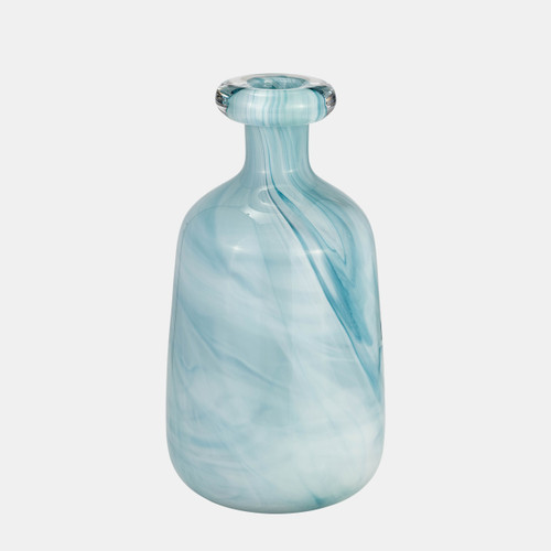 17978-01#Glass, 12"h Bottle Vase, Teal