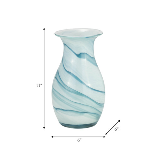 17979-02#Glass, 11"h 2-tone Vase, Blue/white