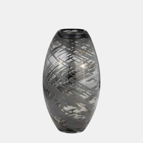 17980-01#Glass, 13"h Swirl Vase, Black