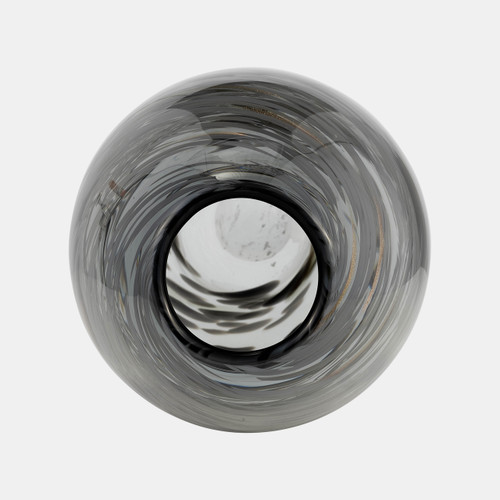 17980-01#Glass, 13"h Swirl Vase, Black