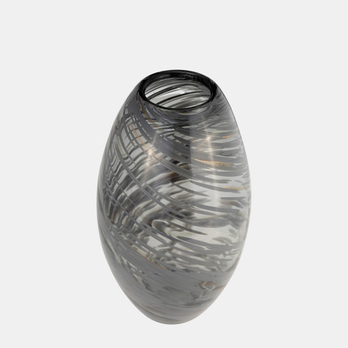 17980-01#Glass, 13"h Swirl Vase, Black
