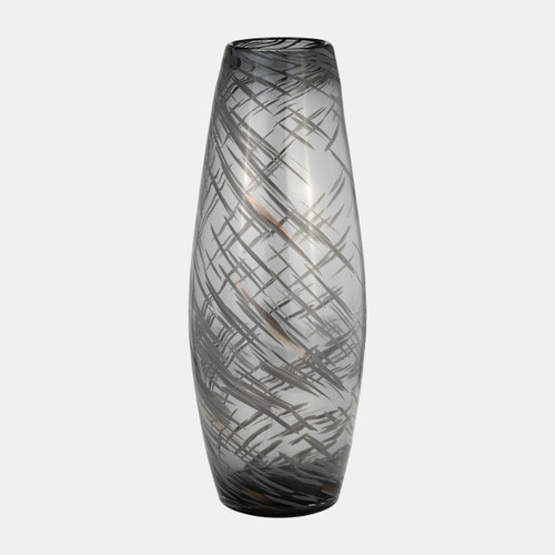 17980-03#Glass, 20"h Swirl Vase, Black