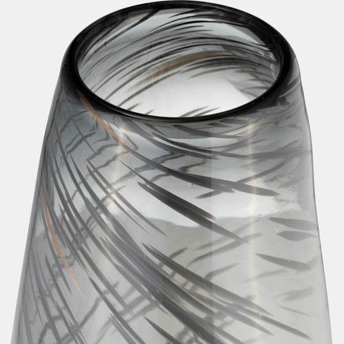 17980-03#Glass, 20"h Swirl Vase, Black