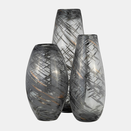 17980-03#Glass, 20"h Swirl Vase, Black