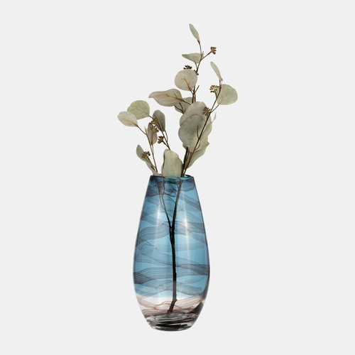 17981-02#Glass, 13"h Swirl Vase, Blue