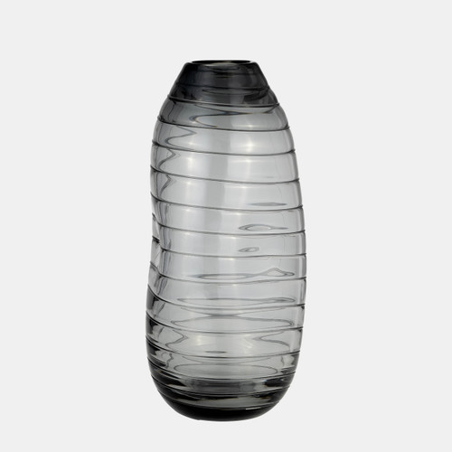 17982-02#Glass, 12"h Pinched Vase, Smoke
