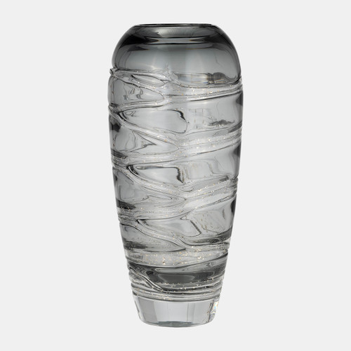 17986#Glass, 13"h Veined Vase, Smoke
