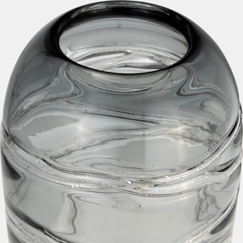 17986#Glass, 13"h Veined Vase, Smoke