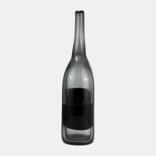 17989-02#Glass, 15"h Long Neck 2-tone Vase, Smoke/black