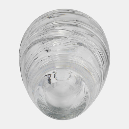 17990-02#Glass, 9"h Veined Vase, Clear