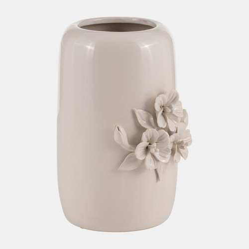 17992#Cer, 8"h Flower Bunch Vase, Ivory