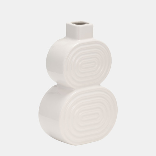 17993-01#Cer, 10" Stacked Circles Vase, White