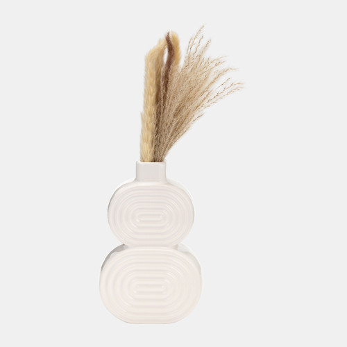 17993-01#Cer, 10" Stacked Circles Vase, White